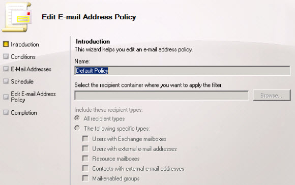 exchange-2010-email-address-policies-02 Scope of the default email address policy in Exchange 2010