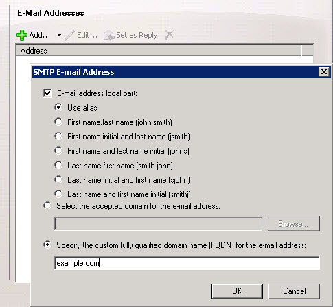 exchange-2010-email-address-policies-10 Configuring SMTP addresses for an email address policy